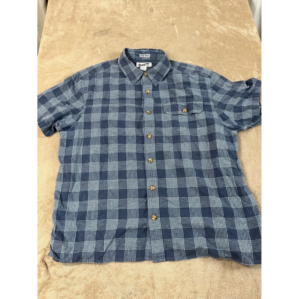 Duluth Trading Co Relaxed Fit Plaid Shirt Men's XL Blue Hemp Cotton S/S EUC